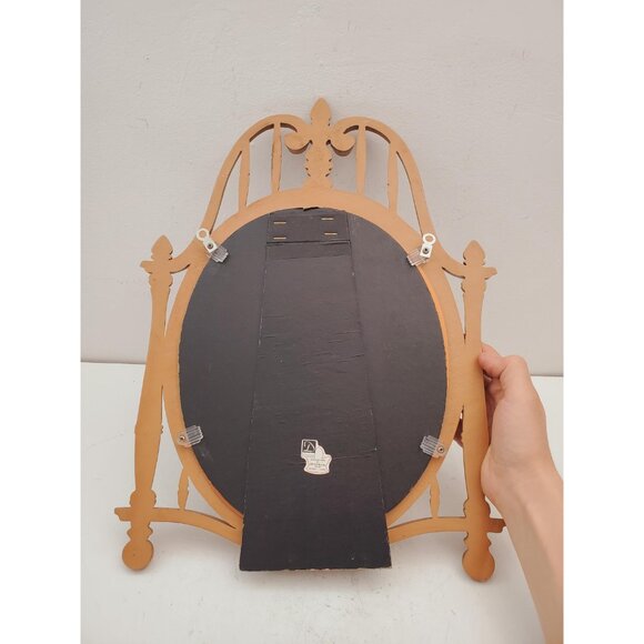Vintage Wood Tabletop Vanity Mirror | Oval Makeup Mirror, Handmade Mirror, - Picture 8 of 10